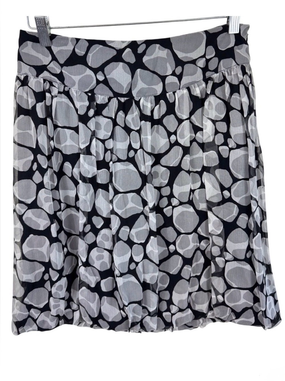 Express Design Studio Black Grey Silk Abstract Pebble‎ Print Bubble Mini Skirt 6